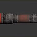 Shiny Metallic Cylindrical Object With Red Ring And Textured Reflective Surface