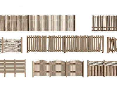Wooden Fence Collection Featuring Vertical Slats Lattice Patterns And Picket Styles For Outdoor Use 3d model
