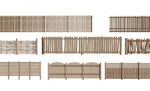 Modern Fence Bamboo Fence Wooden Grille Wall Fence Landscape Fence 3d model