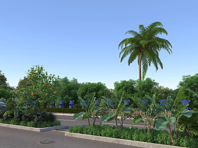 Stunning Tropical Roadside Garden Landscape Design With Lush Palm And Banana Trees And Vibrant Greenery 3d model
