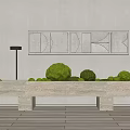 Indoor Garden Landscape With Green Round Plants On Light Gray Cabinet And Black Floor Lamp