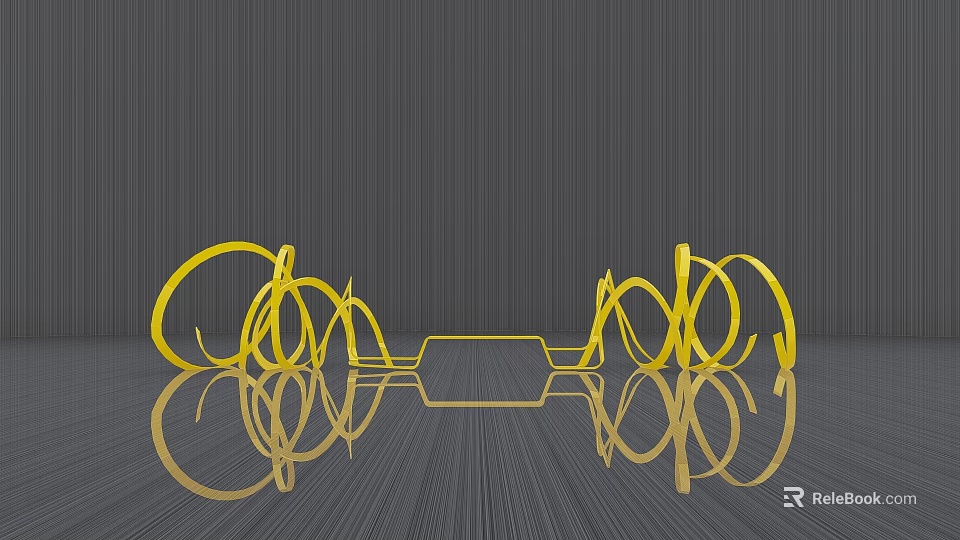 Yellow Curved Landscape Seat With Shiny Metallic Design And Grey Background 3d model 