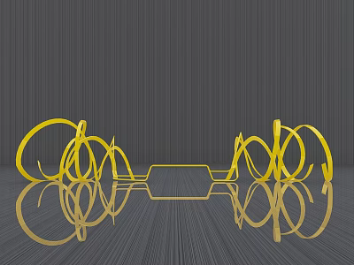 Yellow Curved Landscape Seat With Shiny Metallic Design And Grey Background 3d model