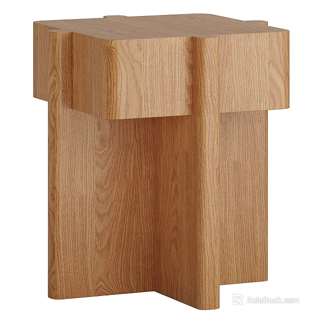 Modern Oak Wooden Stool With Natural Wood Grain And Simple Design Structure 3d model 