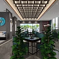 Elegant Tea House Corridor Interior With Gray Walls Decorative Paintings Round Mirror And Lighting Strips