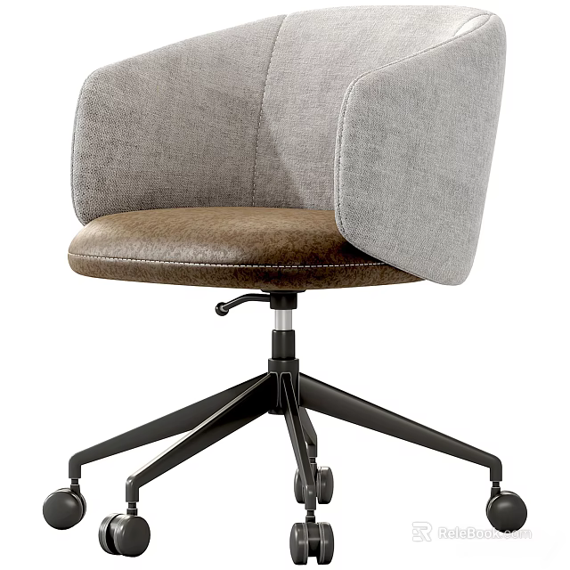 Gray Upholstered Accent Chair With Brown Seat And Black Metal Swivel Wheel Base 3d model 