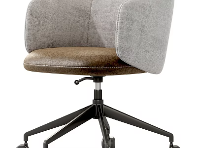 Gray Upholstered Accent Chair With Brown Seat And Black Metal Swivel Wheel Base 3d model