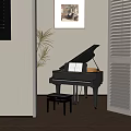 Elegant Musical Instruments and Art Supplies Setup With Piano Easel and Paintbrushes 3d model