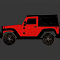 Red Off Road Convertible Vehicle With Black Top Round Headlights And Sturdy Tires