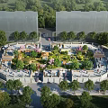 Residential Landscape Design With Central Garden Trees Walkways And Seating Areas