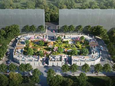 Residential Landscape Design With Central Garden Trees Walkways And Seating Areas 3d model