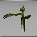 3D Character of Green Praying Mantis With Long Spiked Forelegs Slender Body and Antennae