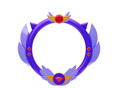 Decorative Ornament Set with Purple Circular Ring Wings and Red Gemstones Accents 3d model