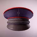 Navy Blue Hat With Red Trim Black Ribbon And Structured Brim Design