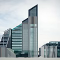 Modern Geometric Office Building Design With High Rise Glass Curtain Wall And Striped Facade