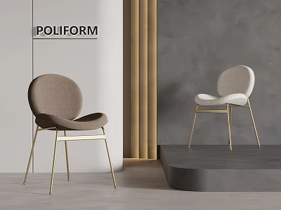Elegant Round Back Brown And Light-colored Leisure Chairs With Gold Metal Legs 3d model