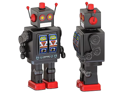 Electric Toy Robot Black Red Design with Antennas Buttons and 3d model