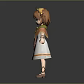 3D Girl Character With Brown Hair Yellow Bow And Orange Cape Standing With Little Rabbit