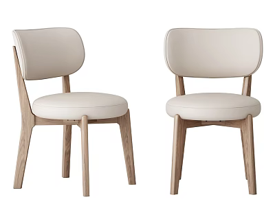 Modern Minimalist Dining Chairs with White Upholstered Seats and Wooden Legs Set of Two 3d model