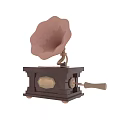 Vintage Gramophone With Classic Design Brass Horn And Wooden Base