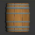 Wooden Barrel With Orange Wood Surface And Silver Metal Hoops Structure