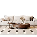 Modern Middle-Ancient Style Sofa Coffee Table Combination Fabric Sofa Three-Person Sofa Single-Person Sofa Casual Chair Side Table Floor Lamp Dried Flower Decoration 3d model
