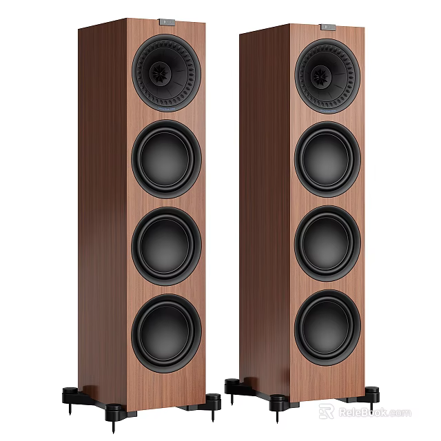 Modern Floor Standing Wooden Speakers With Multiple Black Driver Units 3d model 