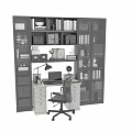 Modern Home Office Desk And Chair Set With Bookshelves Table Lamp And Decorations
