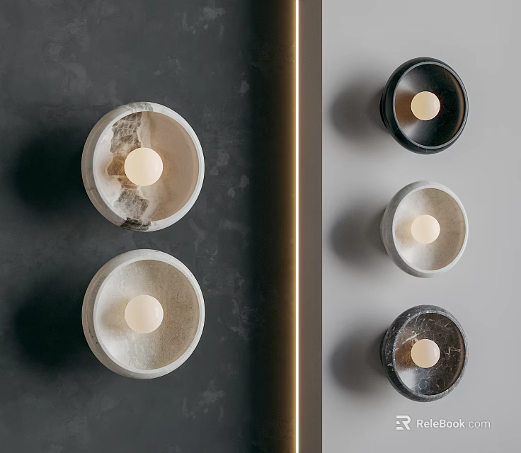 Modern Round Wall Sconces With Marble Stone Design For Elegant Indoor Home Lighting Decor 3d model 