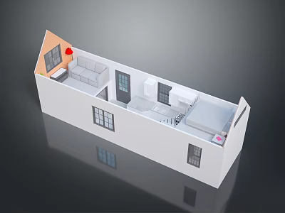 Scenic View Featuring Modern House Model With Living Room Kitchen And Bedroom 3d model