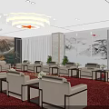 Hotel Lobby Interior With Mountain Landscape Background Reception Desk Sofa Seating And Windows