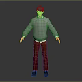 3D Character Creature Model Wearing Gray Sweater Brown Pants and Black Shoes