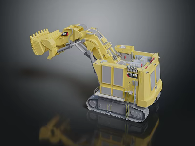 Yellow Tracked Excavator Construction Machinery With Large Front Bucket And Operator Cab 3d model