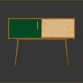 Wooden TV Stand with Green Door Metal Handle and Slim Legs Design