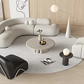 Curved Sofa and Round Coffee Table Set With Floor Lamp Armchair and Decorative Painting