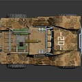 Camouflage Off Road Vehicle With Roof Mounted Green Device And Large Wheels