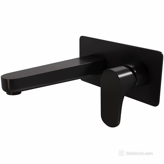 Sleek Black Modern Wall Mounted Water Faucet with Long Spout and Single Lever Handle 3d model 