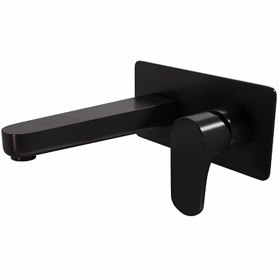 Sleek Black Modern Wall Mounted Water Faucet with Long Spout and Single Lever Handle 3d model