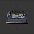 Entertainment Appliance Internal Structure Featuring Blue Turntable Silver Components And Wooden Base