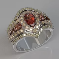 Elegant Orange Gemstone Ring With Ornate Diamond Setting And Two Tone Gold Silver Design