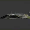 Modern Bridge Structure With Road Lanes Grass Areas And Street Lights