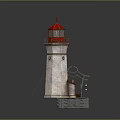 Two Decorative Lighthouse Model Furniture Pieces With Red Top White Body And Green Base
