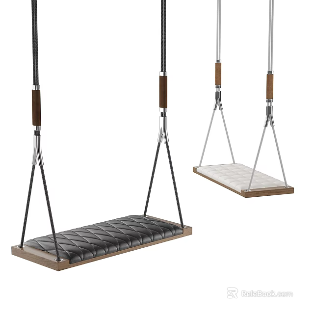 Playground Swing Seats With Padded Cushions And Wooden Bases 3d model 