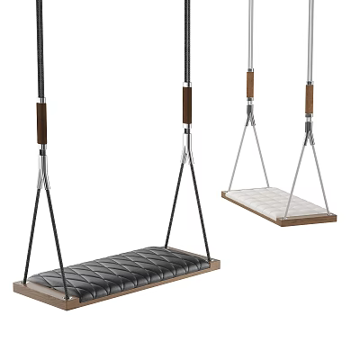 Playground Swing Seats With Padded Cushions And Wooden Bases 3d model