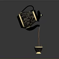 Decorative Black Gold Pattern Teapot With Elegant Design Pouring Tea Into Ceramic Cup 3d model
