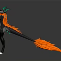 Anthropomorphic Character With Gray Body Green Ears Black Hair Orange Highlights And Flame Tail