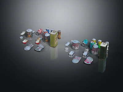 Beverage Cans And Bottles Various Types With Assorted Colors Different Shapes Scattered On Black Background 3d model