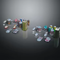 Beverage Cans And Bottles Various Types With Assorted Colors Different Shapes Scattered On Black Background