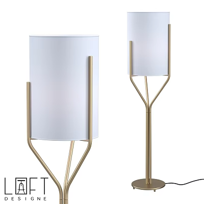 Modern Floor Lamp With Golden Metal Stand And White Cylindrical Shade 3d model