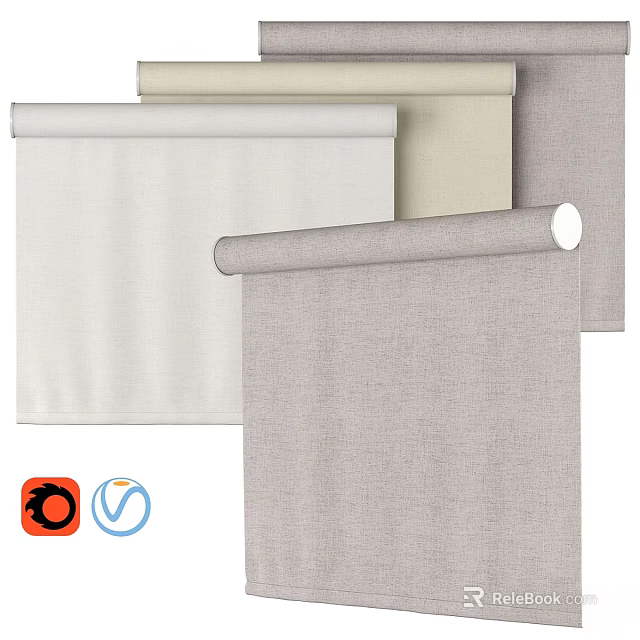 Light Toned Fabric Curtains in Rolled Style for Modern Home Decor 3d model 